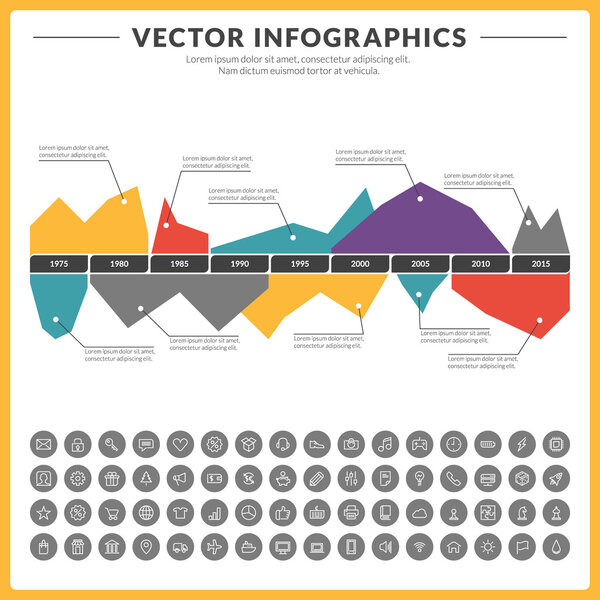 Vector infographics and design elements with icon set for brochures, flyers and websites