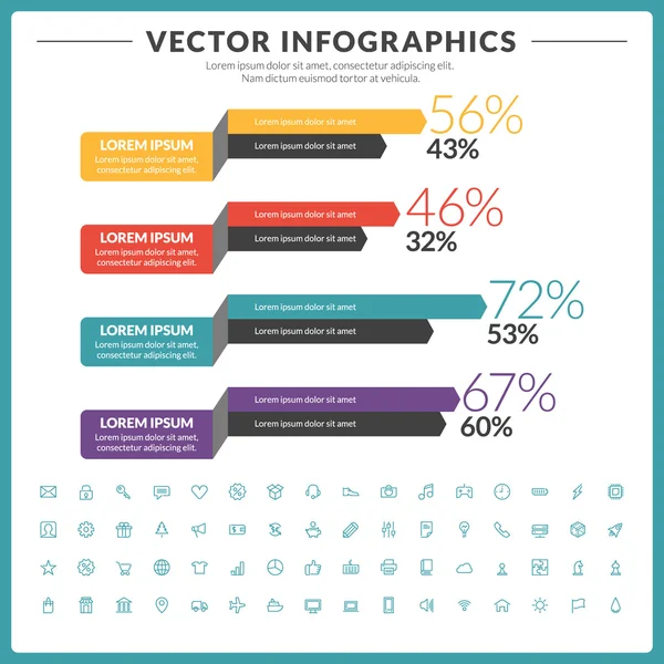 Vector infographics en ontwerpelementen met icon set voor brochures, folders en websites — Stockvector