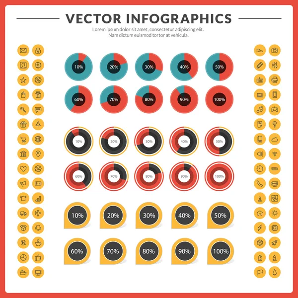 Infografías vectoriales y elementos de diseño con iconos para folletos, folletos y sitios web — Archivo Imágenes Vectoriales