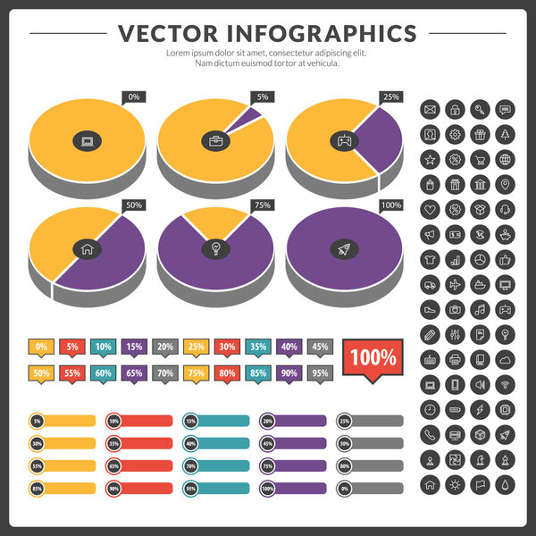 Vector infographics and design elements with icon set for brochures, flyers and websites