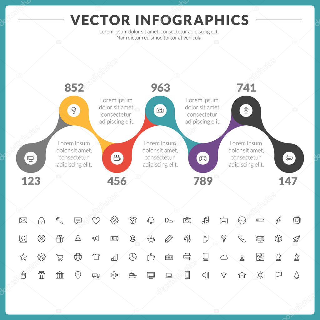 Vector infographics and design elements with icon set for brochures, flyers and websites