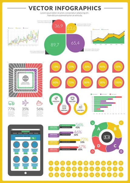 Velké balení vizualizace dat vektorové infografiky a design prvky s obchodní bar, grafy, graf, diagramy a ikony pro brožury, letáky a webové stránky — Stockový vektor