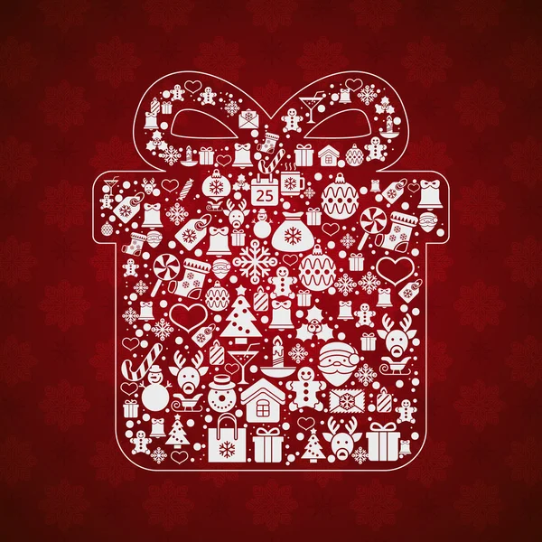 Vintage christmas greeting card, icons and symbols, christmas tree, snowflakes, gift box, santa elements vector background — Stock Vector
