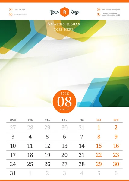 Kalender begint 2015 vector sjabloon week maandag — Stockvector