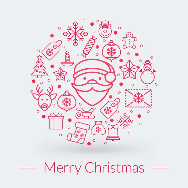 Christmas greeting card, icons and symbols, christmas tree, snowflakes, gift box, santa elements vector background — Stock Vector
