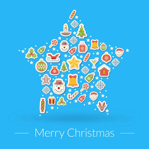 Christmas greeting card, icons and symbols, christmas tree, snowflakes, gift box, santa elements vector background — Stock Vector