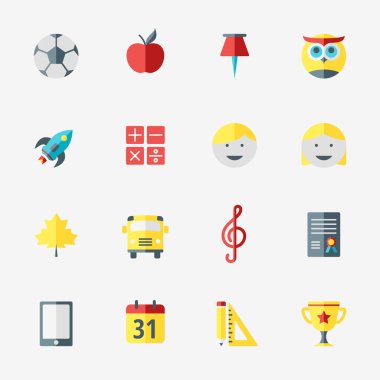 Okul ve eğitim simgeler düz tasarım stili ayarla