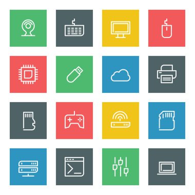 Web ve mobil için renk arka plan üzerinde beyaz ince çizgi Icons set