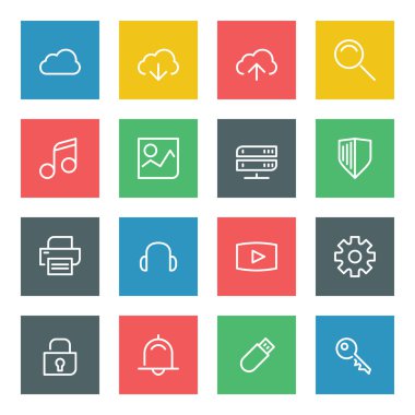 Web ve mobil için renk arka plan üzerinde beyaz ince çizgi Icons set