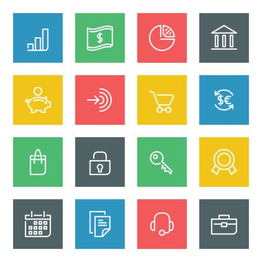 Web ve mobil için renk arka plan üzerinde beyaz ince çizgi Icons set