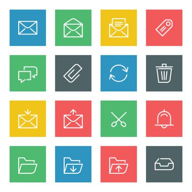 Web ve mobil için renk arka plan üzerinde beyaz ince çizgi Icons set