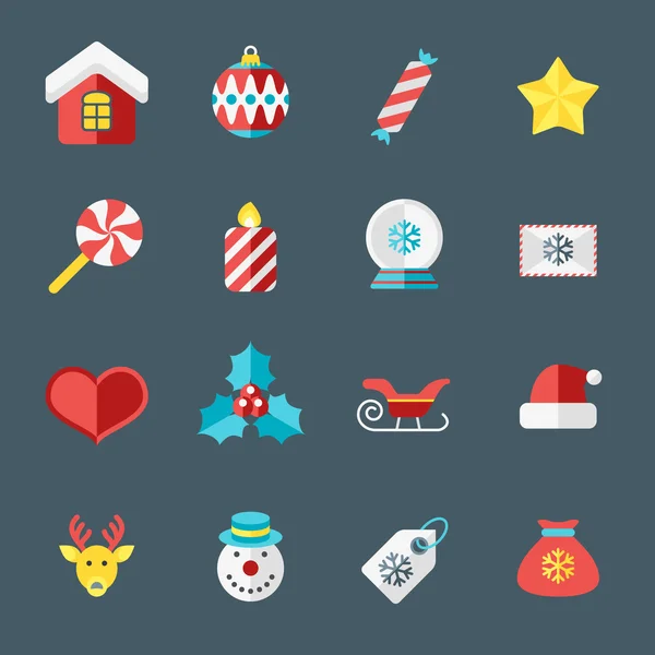 Kerst iconen in de stijl van de platte ontwerp voor web- en toepassingen. Candy, Snowman, rendier, Gift, kaars — Stockvector