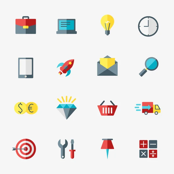 Icono de negocio y comercio ambientado en estilo de diseño plano — Vector de stock