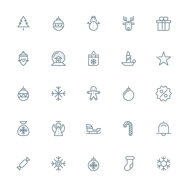 Dunne lijn Kerstmis pictogrammen ingesteld voor web en mobiele apps. Grijze pictogrammen op witte achtergrond. Kerstboom, gift, santa, sneeuwman, verkoop, sneeuwvlok — Stockvector