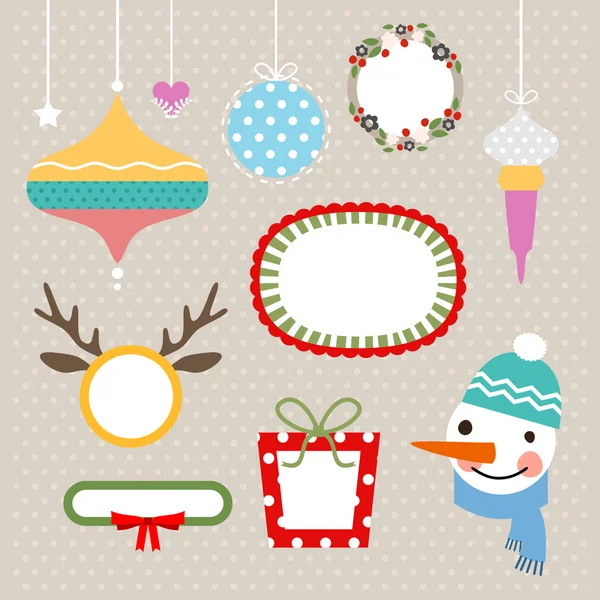 Conjunto de decoración navideña de elementos de diseño, etiquetas, símbolos, objetos y deseos festivos — Vector de stock
