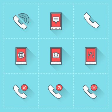 Cep telefonu simgeler. Vektör simge düz tasarım stili ayarla. Web sitesi tasarımı ve mobil uygulamalar için