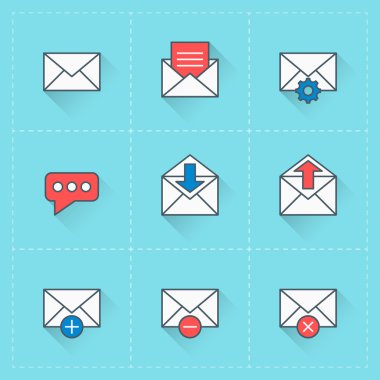 E-posta kutsal kişilerin resmi. Vektör simge düz tasarım stili ayarla. Web sitesi tasarımı ve mobil uygulamalar için