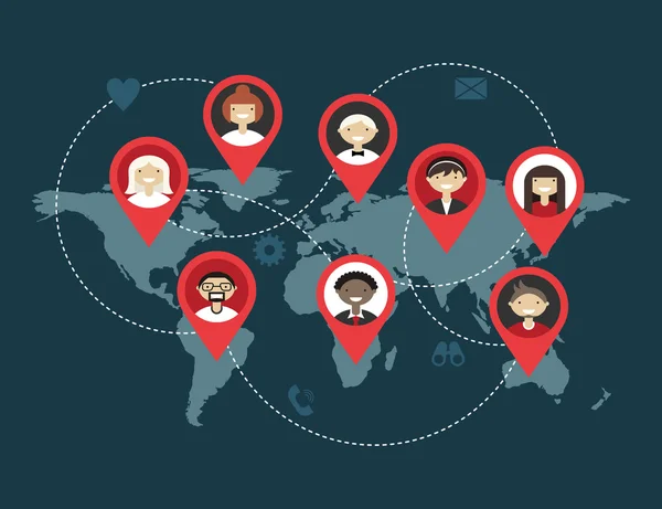 Düz sosyal medya ve ağ kavramı. İş geçmişi, küresel iletişim, insanlar arasındaki bağlantı