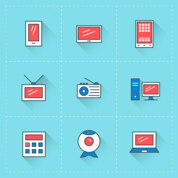 Ikony počítač a zařízení. Vektorové ikony v plochý design stylu. Design webových stránek a mobilní aplikace — Stockový vektor
