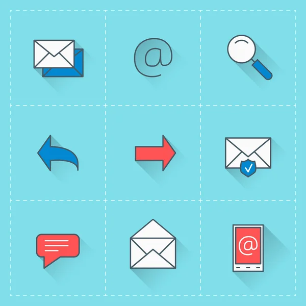 E-mail pictogrammen. Vector pictogrammenset in vlakke stijl. Voor web siteontwerp en mobiele apps — Stockvector