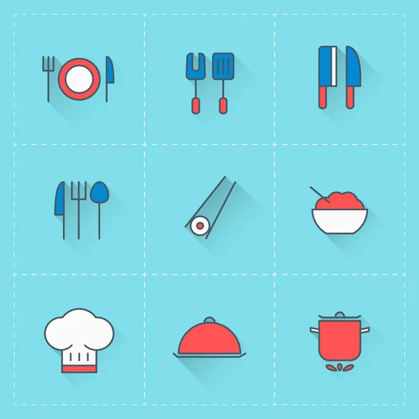 Food and restaurant icons. Vector icon set in flat design style. For web site design and mobile apps — Stock Vector