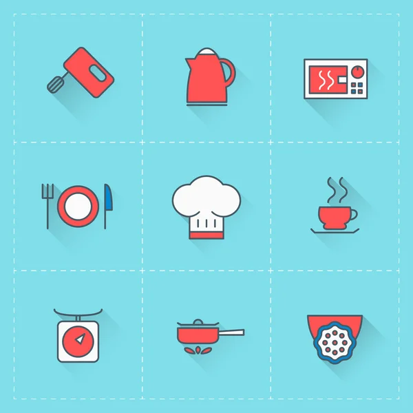 Mat och restaurang ikoner. Vector Ikonuppsättning i platt designerstil. För design av webbplatser och mobila apps — Stock vektor