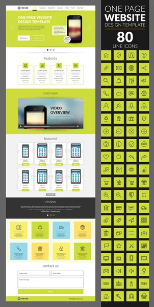 One page website template with icon set — Stock Vector