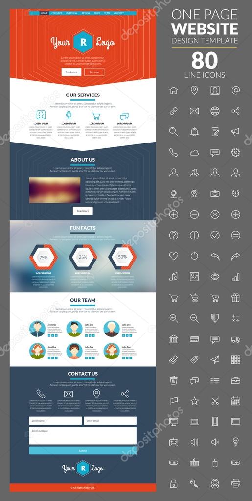 One page website template with icon set