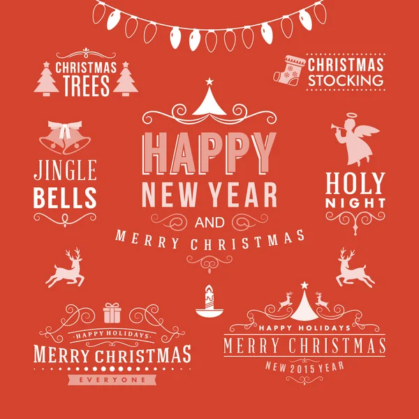 Natal decoração conjunto de elementos de design, rótulos, símbolos, ícones, objetos e feriados desejos —  Vetores de Stock