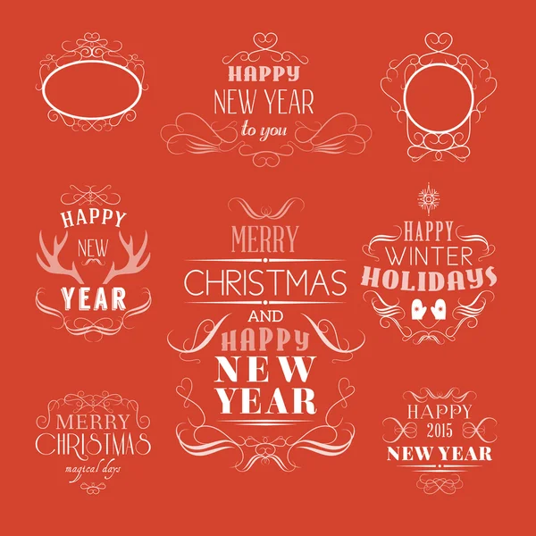 Christmas decoration set of design elements, labels, symbols, icons, objects and holidays wishes — Stock Vector