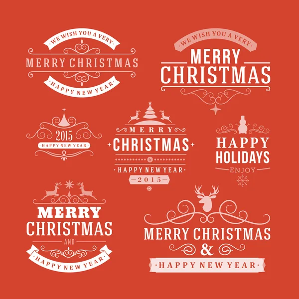 Décoration de Noël ensemble d'éléments de design, étiquettes, symboles, icônes, objets et souhaits de vacances — Image vectorielle