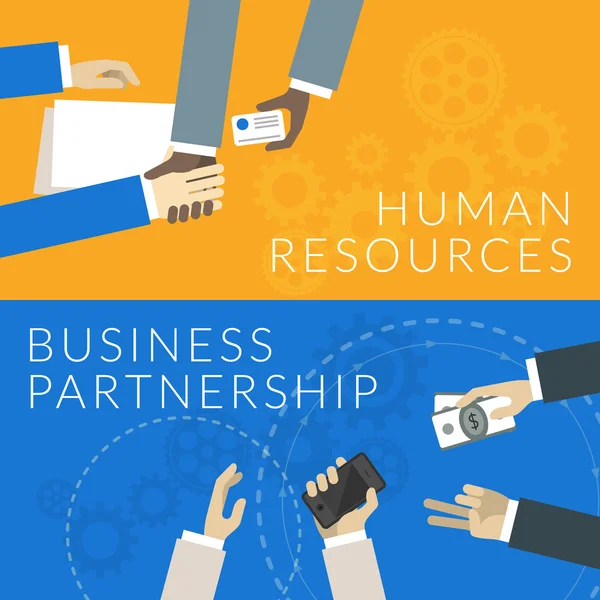 Platt designkoncept för mänskliga resurser och partnerskap mellan företagen. Vektor illustration för web banners och reklammaterial — Stock vektor