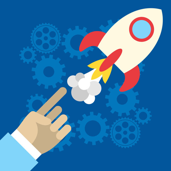 Значок плоской ракеты. Концепция запуска. Разработка проекта. Иконки приложений
