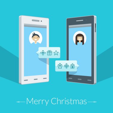 Noel tebrik kartı. Smartphone'un ekran simgeleri ince çizgi. Vektör çizim düz tasarım tarzında