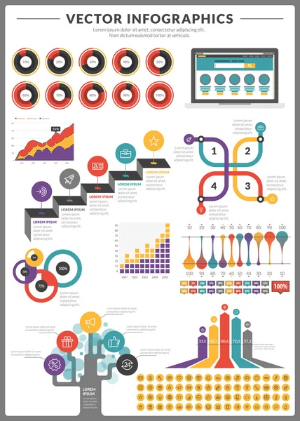 Big pack of data visualization vector infographics and design elements with business bar, charts, graph, diagrams and icon set for brochures, flyers and websites — Stock Vector