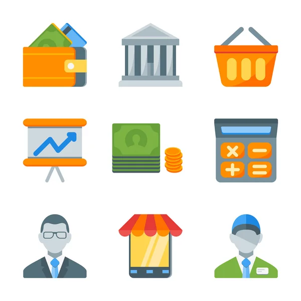 Набор значков в плоском стиле для веб и мобильного приложения. Деньги и коммерция — стоковый вектор