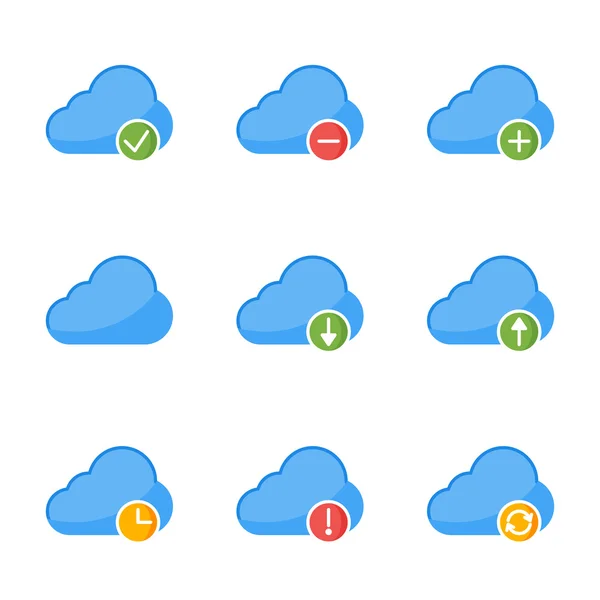 Conjunto de iconos de estilo plano para aplicaciones web y móviles. Computación en nube y almacenamiento — Vector de stock