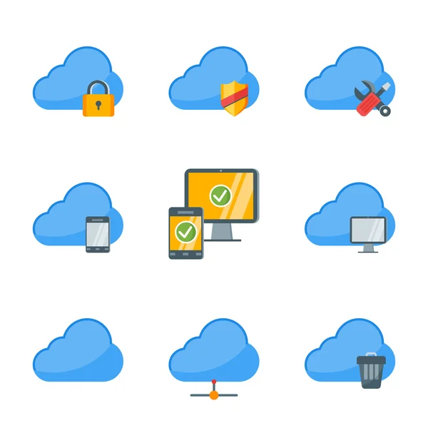 Flache Stil-Icon-Set für Web und mobile Anwendungen. Cloud Computing und Speicherung — Stockvektor