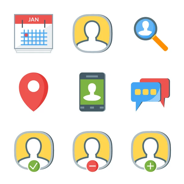 Vlakke stijl icon set voor web en mobiele applicatie. Basispictogrammen, gebruikers, profiel, locatie, bericht — Stockvector