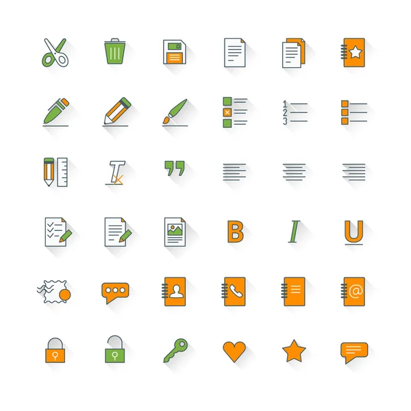 Plochý design sada ikon pro formátování textu. Dokument, pero, zarovnání, bezpečnost, styl, uložení — Stockový vektor