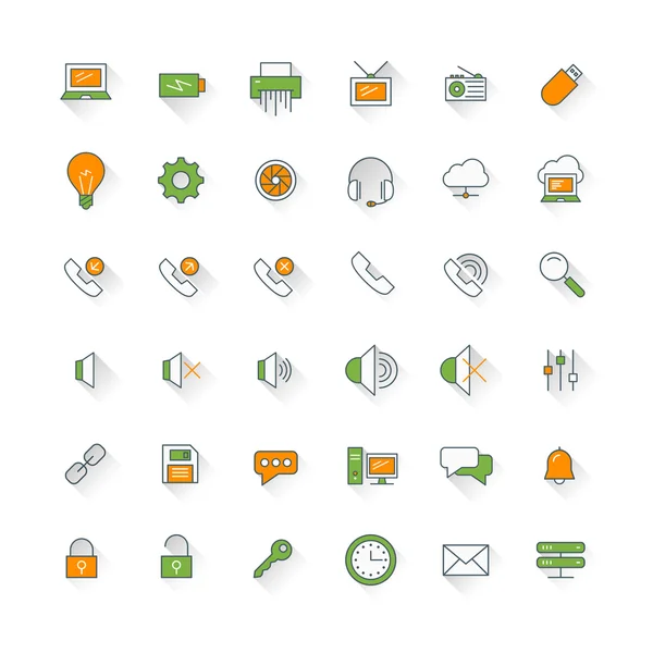 Computer and Technology Flat Design Icon Set. Computer, Telefon, Securitate, Mail — Vector de stoc