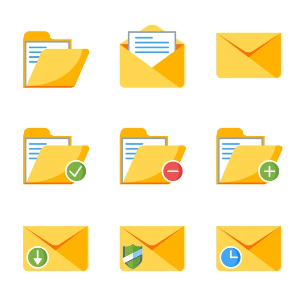 Flache Stil-Icon-Set für Web und mobile Anwendungen. grundlegende Symbole, E-Mail, Ordner, Umschlag — Stockvektor