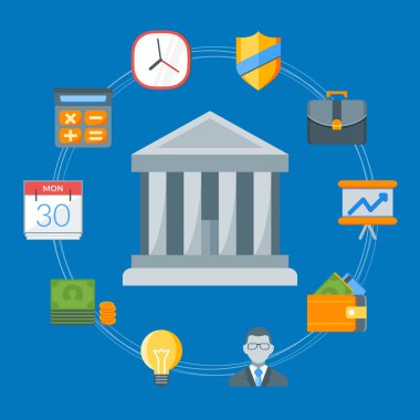 Düz tasarım konsepti için iş ve bankacılık. Vektör çizim web afiş ve promosyon malzemeleri için