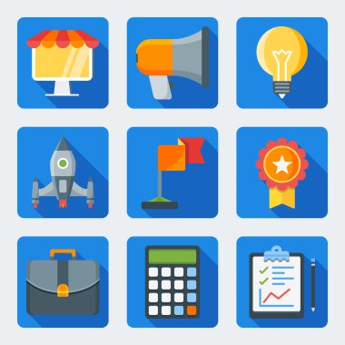 Flat style icon set for web and mobile application. Marketing and finance clipart
