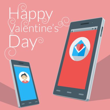 Akıllı telefonlar ile ekranlarda lboy ve kız kutsal kişilerin resmi