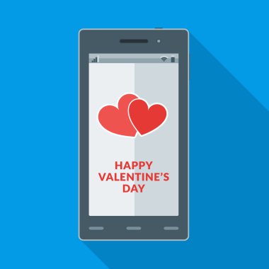 Sevgililer günün kutlu olsun ve kalp simgesi smartphone'un ekranda