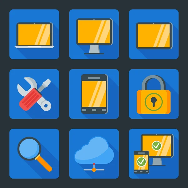 Płaskie styl zestaw ikon dla web i aplikacji mobilnych. Komputer i technologia — Wektor stockowy
