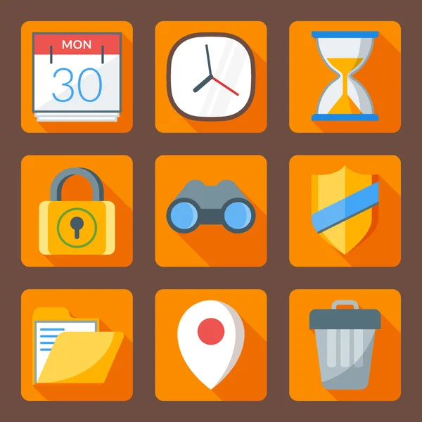 Flache Stil-Icon-Set für Web und mobile Anwendungen. Zeit und Sicherheit — Stockvektor