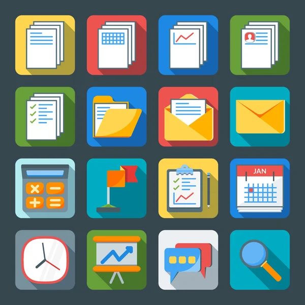 Flat style icon set for web and mobile application. Basic icons, document, folder, mail, time, search — Stock Vector