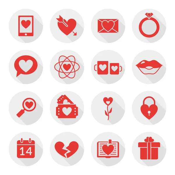 St. Valentine 's day flat design icon set. Любовь, свадьба или романтические символы. Сердце, кольца, любовные письма, подарок — стоковый вектор